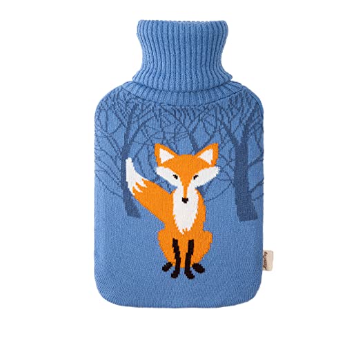 Premium Classic Rubber Hot Water Bottle with Knit Cover (2 Liter, Blue/Gray)
