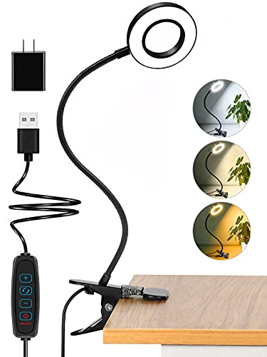 Desk Lamp Clip on Light, Desk Light 48 LED Lamp with 3 Lighting Modes, Dimmable 10 Brightness Levels, 360Â° Adjustable Gooseneck, Eye-Caring Small Lamp for Bed Headboard Reading Makeup Eyebrow