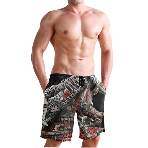 Men Swim Trunks-Abstract Samurai, Beach Shorts with Inner Lining Quick Dry Board Shorts S3