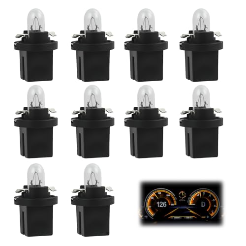 Anrbb 10 Stück T5 12V 2W Glühbirnen B8.5D Sockel, Hellgelbe Mini-Lampen für Auto Armaturenbrettbeleuchtung, Tachobeleuchtung, Innenraum, Ersatzlampen für T5 17 18 27 37 58 70 73 74 79