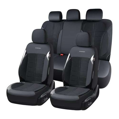 Image of Coverado Seat Cover, Car Seat Cover Full Set, 3D Air Mesh Breathable Seat Protectors Sports Carbon Fiber Design Airbag Compatible Comfort Universal for Most Cars, Van,Trucks, SUV, Black