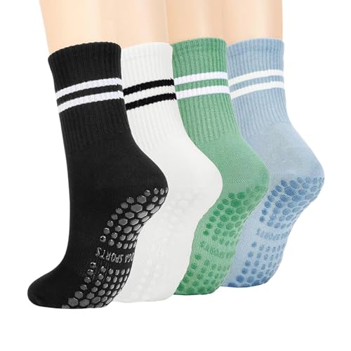 Nnanabear Pilates Socks For Women with Non Slip Grip 4 Pairs Yoga Grippy Sock For Barre,Dance,Hospital Sticky Slippre Sock