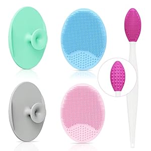 Face Scrubber Facial Cleansing Brush: Soft Silicone Exfoliating Brush with Lip Scrub Brush – Handheld Mat Cleaning Scrubber for Blackhead Pore Cradle Cap Deep Skin Care (5 Pack)