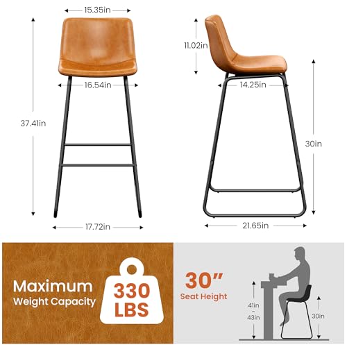 Image of REONEY Bar Stools Set of 4, 30 inch PU Leather Counter Height Barstools, Brown