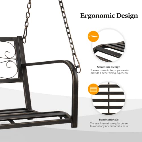 Image of VINGLI Upgraded Metal Patio Porch Swing, 660 LBS Weight Capacity Steel Porch Swing Chair for Outdoors, Heavy Duty Swing Chair, Bench Swing for Gardens & Yards (Antique Bronze)