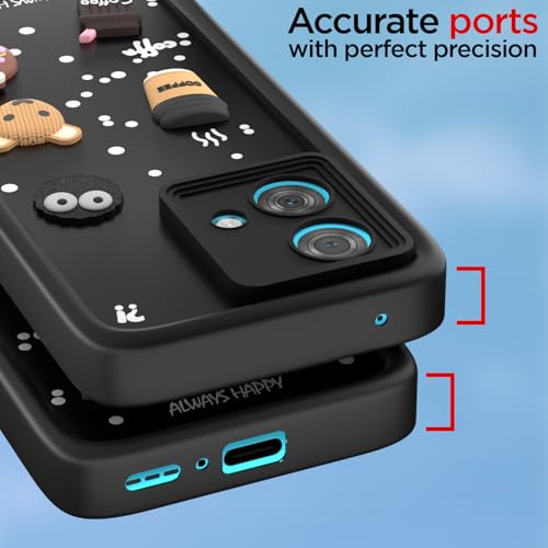 Image of Outlouders Back Cover for Motorola Moto Edge 40 Neo 5G | 3D Cartoon Bear Cute Fun Silicone Full Body Protection Bumper Case (Black)