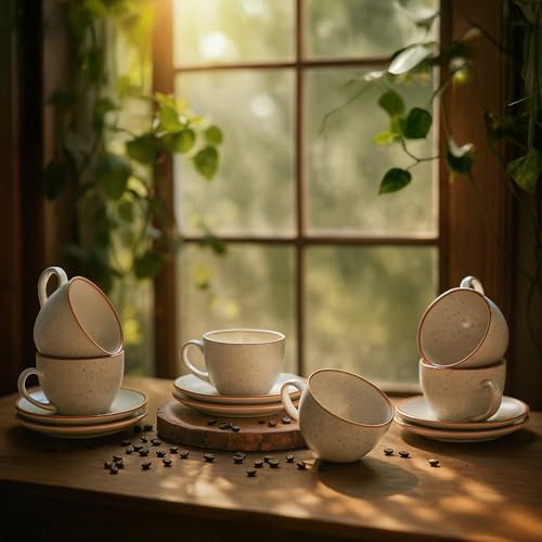 Image of 'Classic White' Durable Ceramic Tea Cup with Saucer Set of 12pcs(6Cup & 6Saucer) | Elegant Chai Cup | Microwave & Dishwasher Safe | Drinkware for Home, Office, Cafe, Guests Serving & Gifting