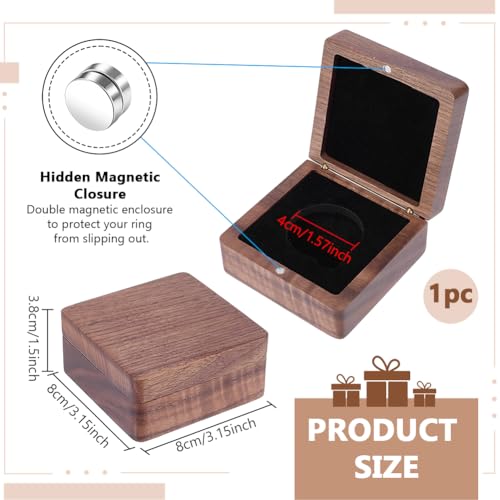 Caja para monedas de madera de nogal 8x8x3.8 cm con inserto negro miniatura 2