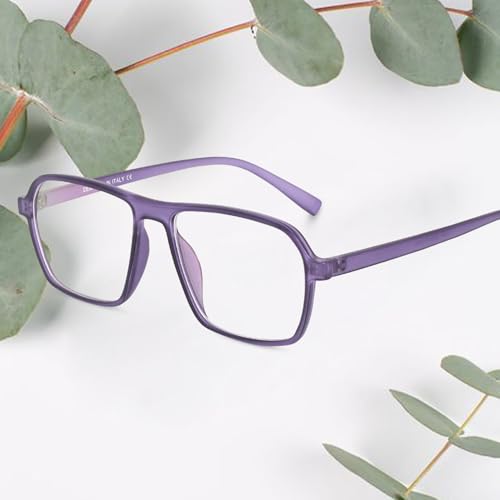 Image of Peter Jones Purple Square Unisex Medium Sleek Optical Frame with Anti Glare Lenses (AG216PL)