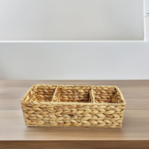 Panier tressé en jacinthe d'eau à 3 sections de bureau et cuisine - 7