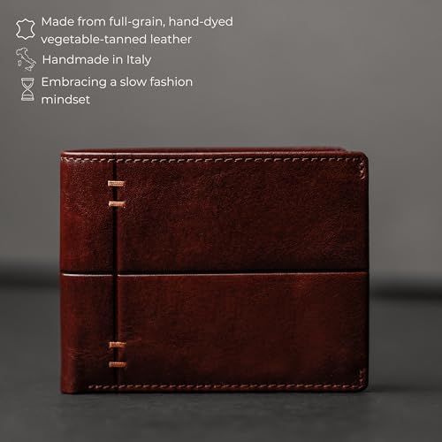 Time Resistance Leather Wallet – Italian Handmade Minimalist Design Wallet - Billfold Credit Card and Cash Holder (Brown)4