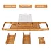 HOMFA Bamboo Bathtub Tray Bath Table Adjustable Caddy Tray with Extending Sides, Cellphone Tray and Wineglass Holder