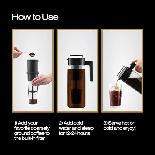 Takeya Cafeteira de vidro frio para café gelado, jarro hermético, qualidade premium, 2 quartos, tamp