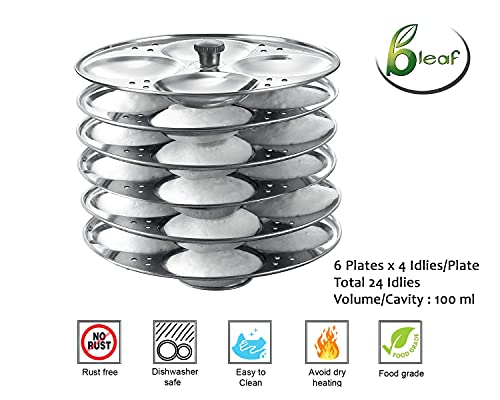 Image of BLeaf Stainless Steel - Regular Idli Stand /Idli Plates (6 Plates - 24 Idlis)