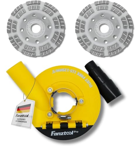 FANZTOOL 3.Generation Absaughaube für Winkelschleifer inkl. 125 mm Diamantschleiftopf *2 PROFI QUALITÄT – Bürsten Auswechselbar – 99% Universal passend – Verstärkter Adapterring – M14 Adapter