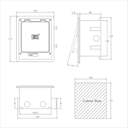 Image of MX IP66 Watertight Floor Box - 3-Module Concrete Floor Pop-Up with Stainless Steel Plate, Slide Push Button, 45 Series Modules, Silver