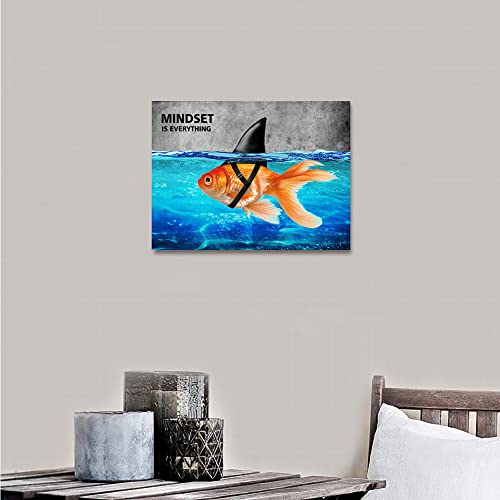 Mindset Is Everything Golden Fish Swimming Wall Art Poster Decor, Inspirational Quotes Wall Art Success Decor For Bathroom, Home Office, Bedroom 12"X16"X1 #TOP2