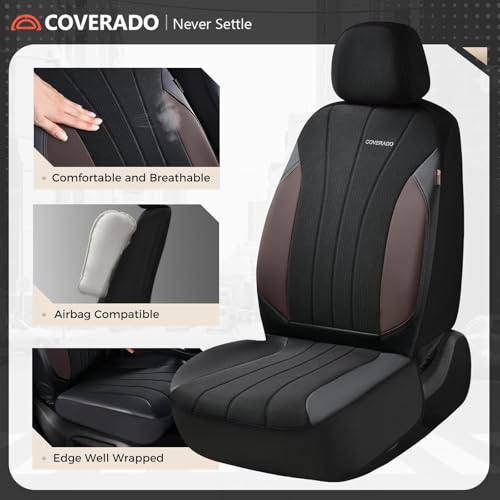 Image of Coverado Car Seat Covers Front Seats, Luxury Seat Covers Full Set, Mesh Breathable Seat Protectors, 2 Seats Driver Seat Covers, Universal Fit for SUV, Sedan, Truck