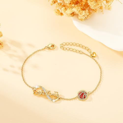 Image of Softball /Volleyball /Soccer /Basketball Bracelet for Girls Teen Women,14K Gold Plated Infinity Charm Link Bracelet Sports Accessories Jewelry Gifts for Lovers Players Team Coach