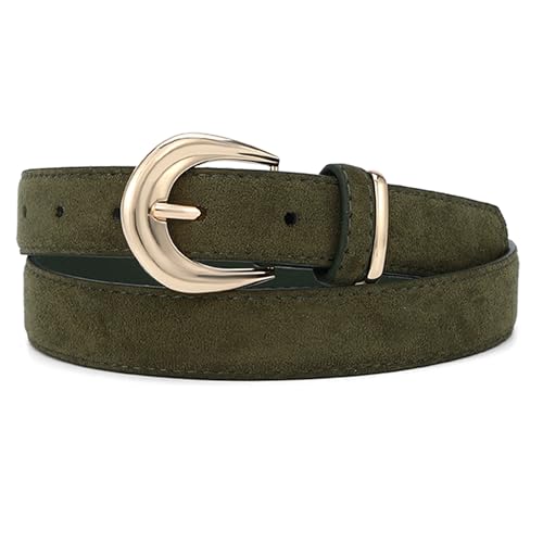Earnda Olive Green Suede Belts for Women Jeans Dresses Casual Wear Elegant Ladies Waist Belt with Gold Buckle