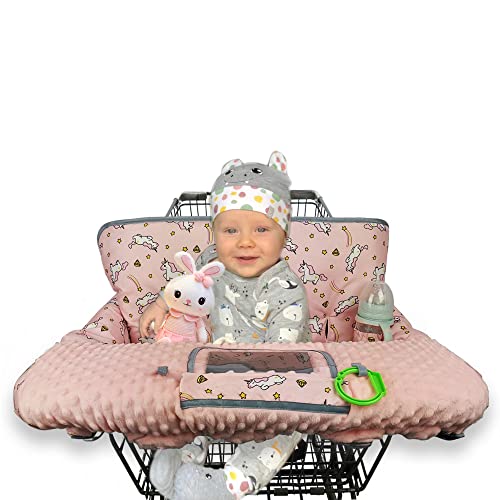 Rhydeer Shopping Cart Cover For Babies-High Chair Cover, Dotted Minky Touching, Multi In 1 Design, 360 Full Protection, Roll In And Go, Universal Fit, Pink Unicorns #TOP1