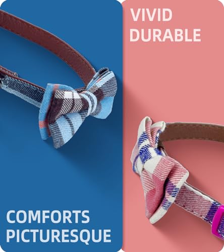 Image of Plaid Dog Collar with Bow, 2 Pack /Set Adjustable Cute Dog Bow Tie Collars with Bell, Best Pet Gift for Small Medium Large Boy Male Dogs