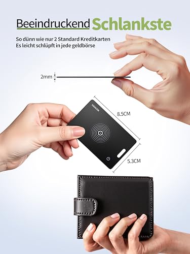 LULULOOK Wiederaufladbar Air Tag Karte 3er Pack, Dünne Geldbörsen Smartcard Tracker für Apple Wo Ist? (iOS NUR), Bluetooth Tracker Karte für Wallet, Reisepässe, Gepäck, IP68 Wasserdicht