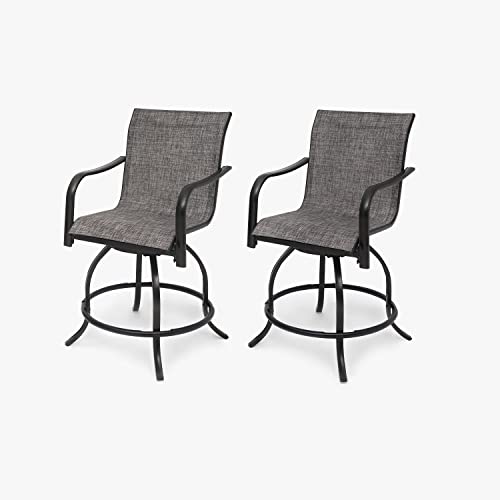 Vicllax Outdoor Bar Height Stools Set Of 2, All Weather Patio Metal Swivel Bar Chairs With Extra Wide Seats For Dining In The Backyard, Dark Gray #TOP1