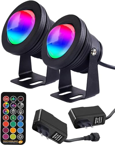 Richsing LED Strahler Au&szlig;en 12W RGB Mit Fernbedienung, IP67 Wasserdicht Spots, 2 St&uuml;ck Farbwechsel Gartenstrahler Spotlight, 3 Modi, Gartenbeleuchtung, Patio, Rasen, Hof