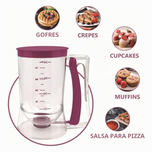 Miniatura 8 de Dispensador Manual De Masa De 900 Ml, Dispensador De Masa Para Panqueques, Dispensador De Masa Para Gofres, Magdalenas, Panqueques, Dispensador De Embudo Manual De Crepes, Herramienta Esencial Para