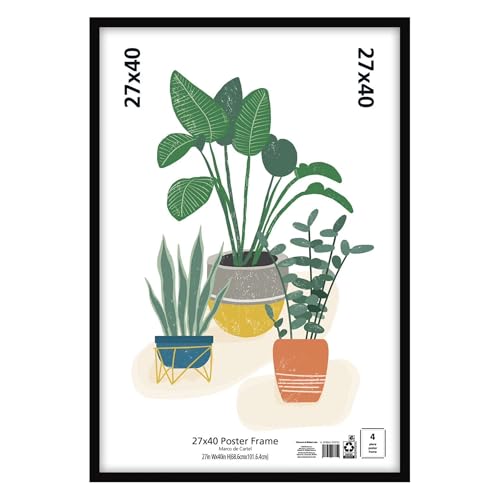 Basic Black Poster Frame 27x40 Inch Plastic Lightweight Wall Mountable Vertical or Horizontal Display for Home and Office