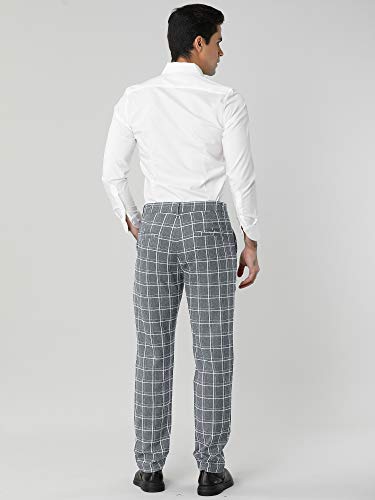 Lars Amadeus Men's Dress Plaid Pants Slim Fit Flat Front Check Chino Pants Trousers 34 Gray #TOP1