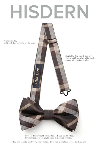 Image of HISDERN Bow Ties for Men Pretied Bowties Classic Formal Business Bow Tie Adjustable Tuxedo Bowtie for Wedding Party