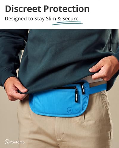 Image of Vantamo Money Belt with RFID For Men & Women, Hidden Passport Holder for Travel, 2 Compartment Travel Fanny Pack for Women Anti Theft