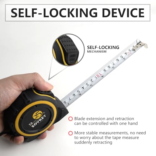 25ft(7.5-Meters) Tape Measure, Self-Lock, Dual Scale, Easy Read Measuring Tape