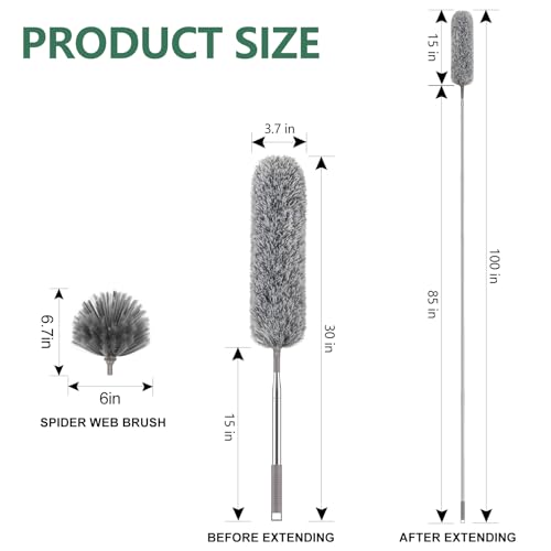 Image of SetSail Dusters for Cleaning, 100-inch Extra-Long Cobweb Duster with Extension Pole, Bendable Microfiber Head & Cobweb Brush Washable Ceiling Fan Cleaner Duster Kit for High Ceilings, Corner