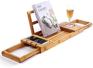 Utoplike Bathtub Caddy Tray, Bamboo Bath tub Tray with Adjustable Arms, Bath Table