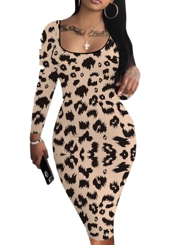 Image of Nimsruc Womens Autumn Casual Sexy Long Sleeves Bodycon Dress Basic Pencil Midi Club Dresses