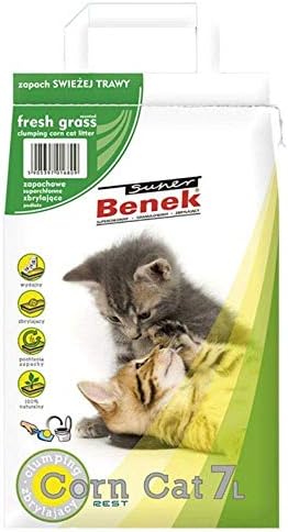 Super Benek Corn Natural Cat Clumping Litter Fresh Grass Scented 28L Antibacterial Disposable And Hypoallergenic Hygiene Granules With Smell Control Deodorant Formula Combined With 4pcs Nub Toy Balls
