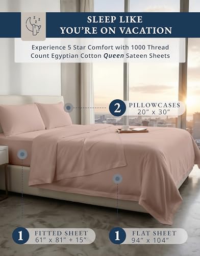 Image of LANE LINEN Twin Sheets Set 100% Egyptian Cotton Sateen - Sepia Rose | Twin Size Sheets - 3-Piece Set, 15 inch Deep-Pocket Snug Fit, 1000 Thread Count, Great For Bunk Beds, Luxe Sheen, Plush