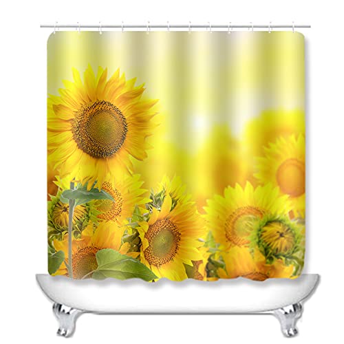 Duschvorhang Sonnenblume Badezimmerteppich 4-Teiliges Set, Duschvorhang 180x180 Polyester+Badematte rutschfeste(45x75)+U… – Bild 3