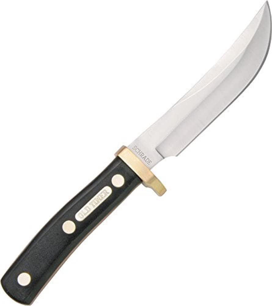 Old Timer 165OT Woodsman 9.3in High Carbon Stainless Steel Fixed Blade Knife with 5in Clip Point Blade, Black Sawcut Handle, and Leather Belt Sheath for Hunting, Camping, Skinning, EDC, and Outdoors