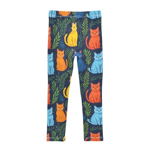 Colorful Cute Cat 2 Girls Leggings Athletic Pants Tights Stretch Bottom2