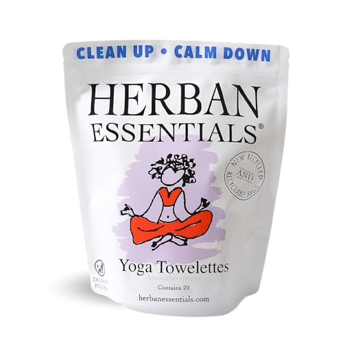 Herban Essentials - Yoga Mat Wipe Cleaner - Lavender Essential Oil Wipes for Mats and Hands, Moist Towelettes Individually Wrapped - Deep-Cleaning for All Fitness Gear - 20 Count