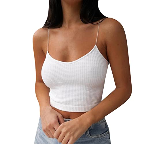 Womenâ€™s Sexy V Neck Lace Crop Tops Ribbed Knit Crochet Camisole Cami Crop Tank Tops Sleeveless Camisole Clubwear Vest White