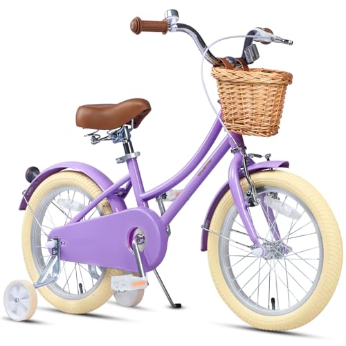 Image of Glerc Little Molly 12-20 Inch Kids Retro Cruiser Bike for 2-13 Year Old with Wicker Basket & Training Wheels /Kickstand, Multiple Colors