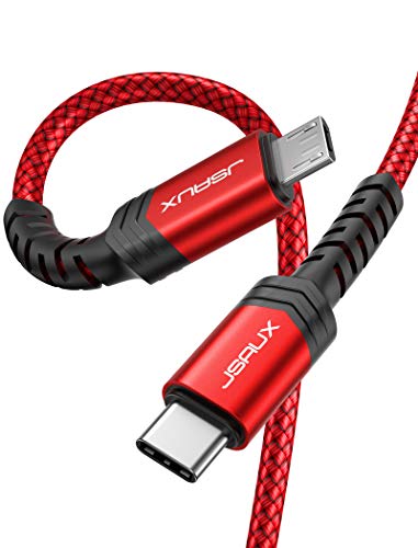 JSAUX USB C to Micro USB Cable 2M, Type C to Micro USB Charger Braided Cord, Support Charge & Sync Compatible with MacBook (Pro),Galaxy S8, S9, S10, Pixel 3 XL, 2 XL and Micro USB Devices- Red/2M