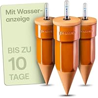 Praknu 3 x Tonkegel Bewässerung mit Deckel & Wasseranzeige – Bis zu 10 Tage – Einfache Reinigung – Bewässerungskugeln Ton – Automatische Bewässerung Zimmerpflanzen Urlaub – Pflanzenbewässerung Indoor