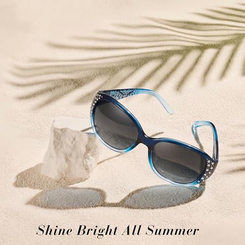 Image of LVIOE Polarized Sunglasses for Women Rhinestone Design Wrap Around Shades | UV400 Protection Fashion Sun Glasses Stylish Elegant Frame, Bonus Cleaning Cloth & Soft Pouch Plus Essential Accessories