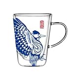 oI3tU6y vasos de agua Taza de vidrio doble pared con asa, 280 ml, diseño tótems animales azules, resistente al calor, transparente, for café o té Accesorios de cocina